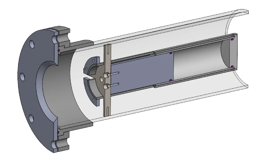 A drawing of the inside of an open valve.